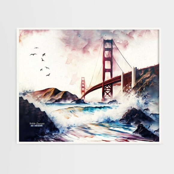 20x30 Golden Gate Bridge Fantasy Art Watercolor Oil Painting Poster - Picture 2 of 8